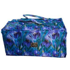 JM New York Hanging Toiletry Bag Blue Purple Floral Cosmetic Organizer 24” NWOT